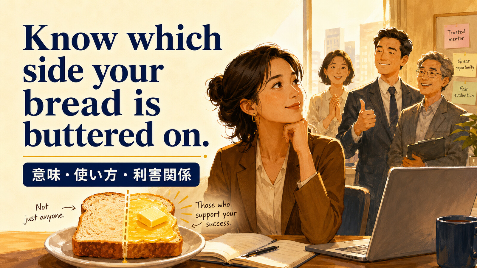 Know which side your bread is buttered on.の意味は？使い方・ニュアンスと例文