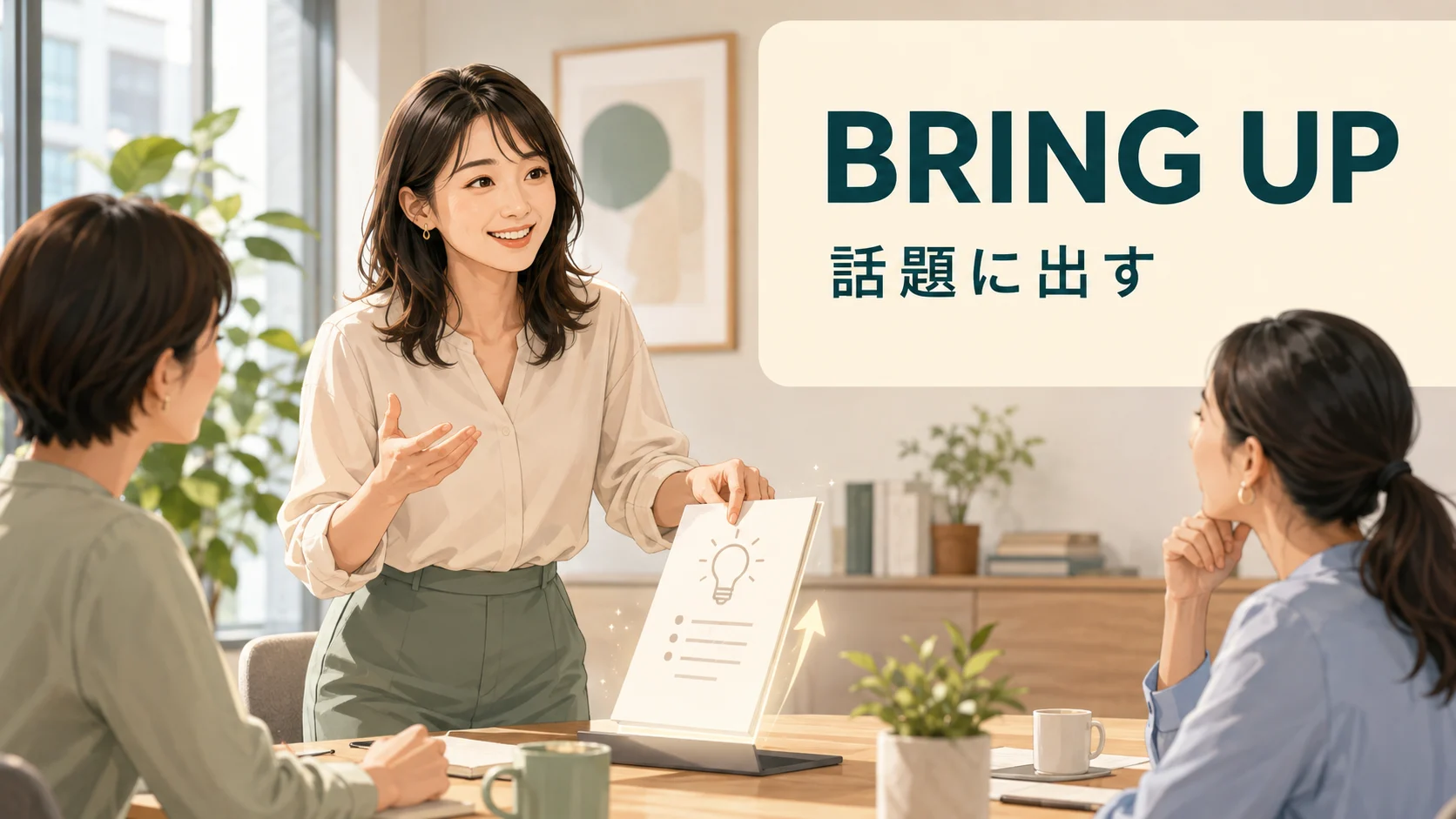 BRING UP「話題に出す」の意味を表すアイキャッチ