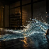 朝日の差す道場を流れる水と木人を描いたブルース・リー名言記事のイメージ