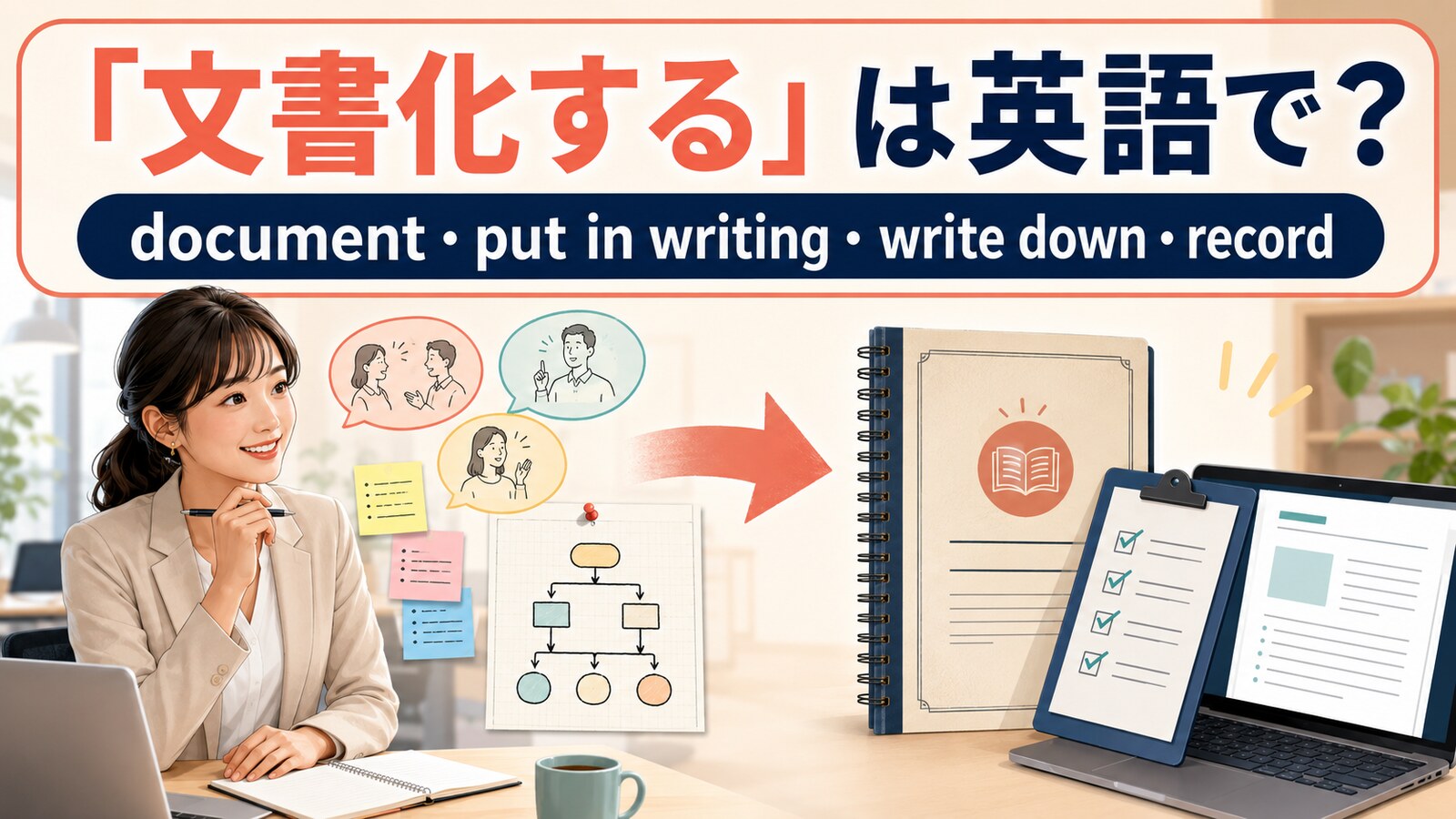 「文書化する」は英語で?document・put in writing・write down・recordの違い