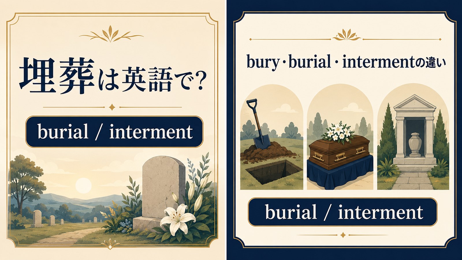 埋葬は英語で?burial / intermentを解説するアイキャッチ