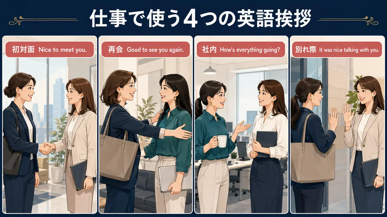 仕事で使う4つの英語挨拶 初対面・再会・社内・別れ際