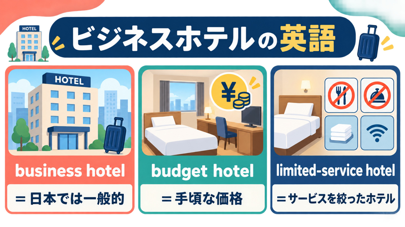 budget hotel・business hotel・limited-service hotel・economy hotelの違い