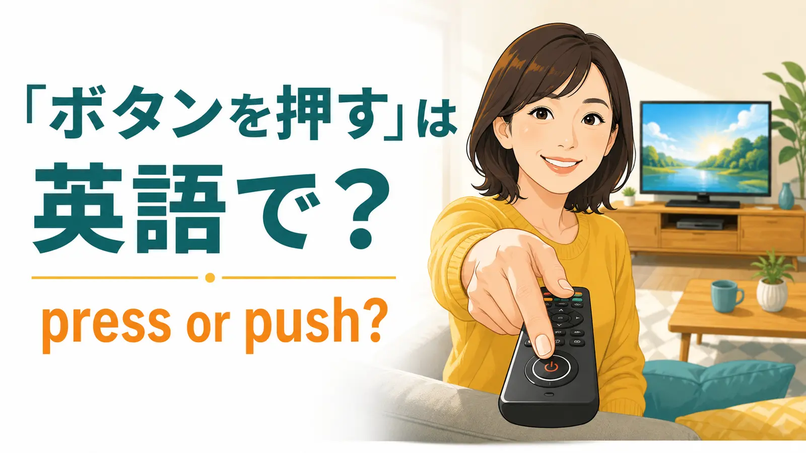 「ボタンを押す」は英語でpressかpushかを解説するアイキャッチ