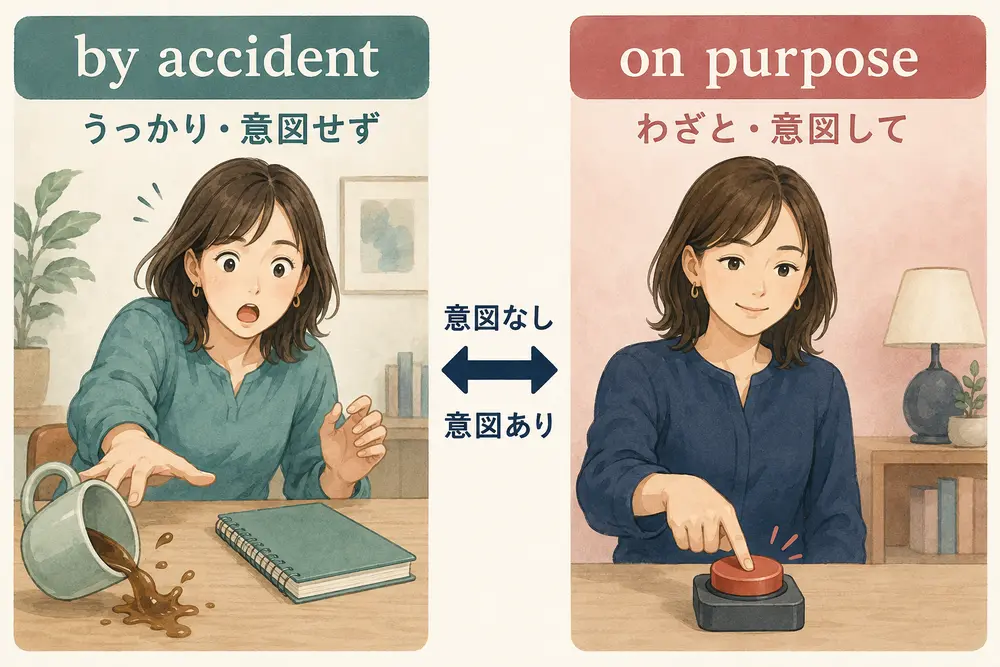 by accidentとon purposeの意図の有無の違い