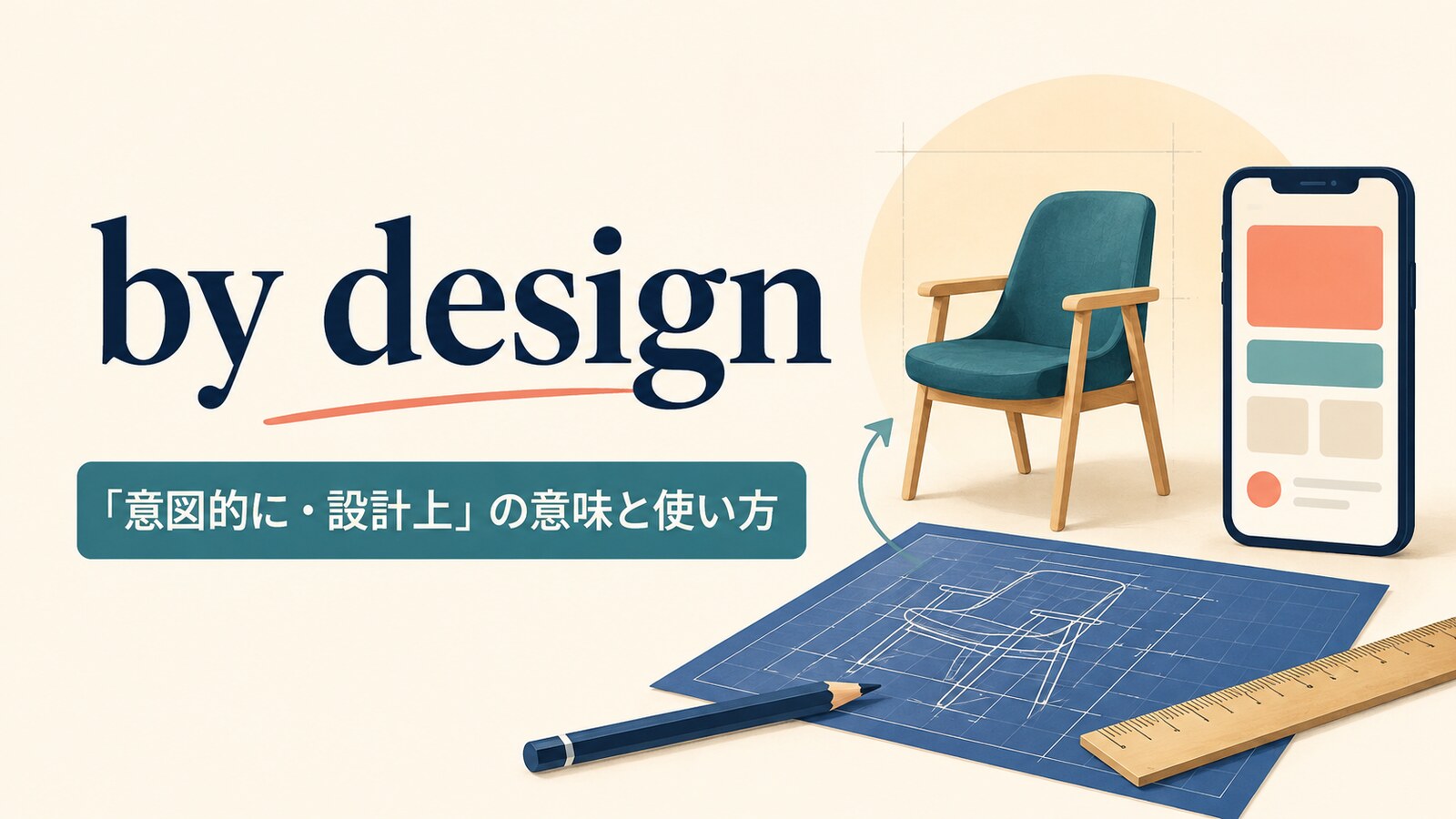 by designの「意図的に・設計上」という意味と使い方を示すアイキャッチ画像