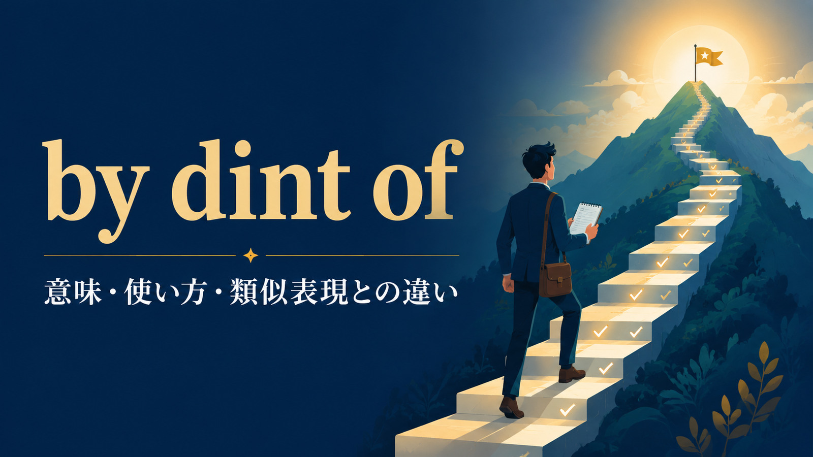 by dint ofの意味は？「努力・反復の力で」の使い方とby means of・by virtue ofとの違い