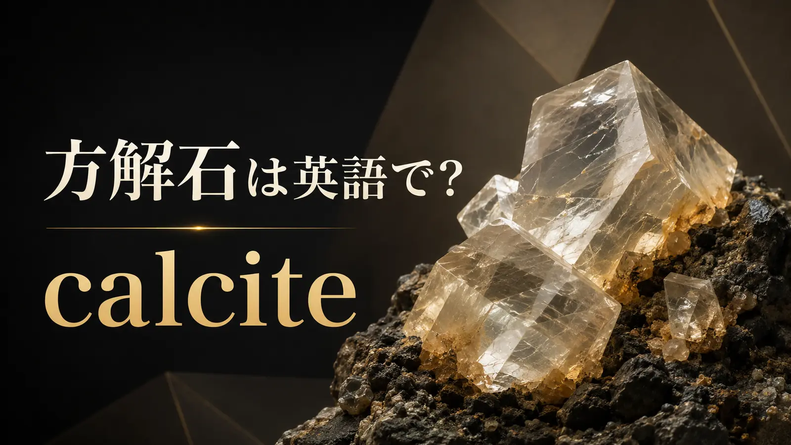 方解石は英語でcalciteと示す透明な菱面体結晶