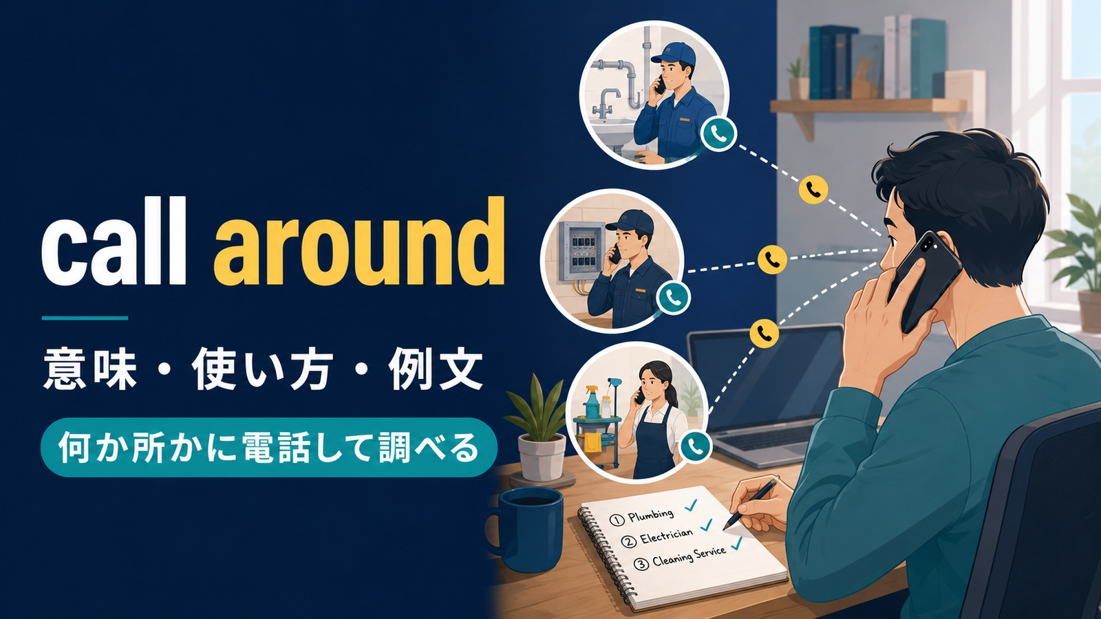 call aroundの意味は？「何人か・何か所かに電話する」の使い方と例文