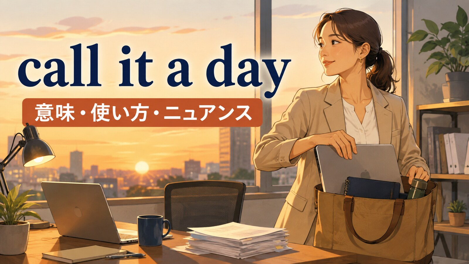call it a dayの意味・使い方・ニュアンスを解説するアイキャッチ画像