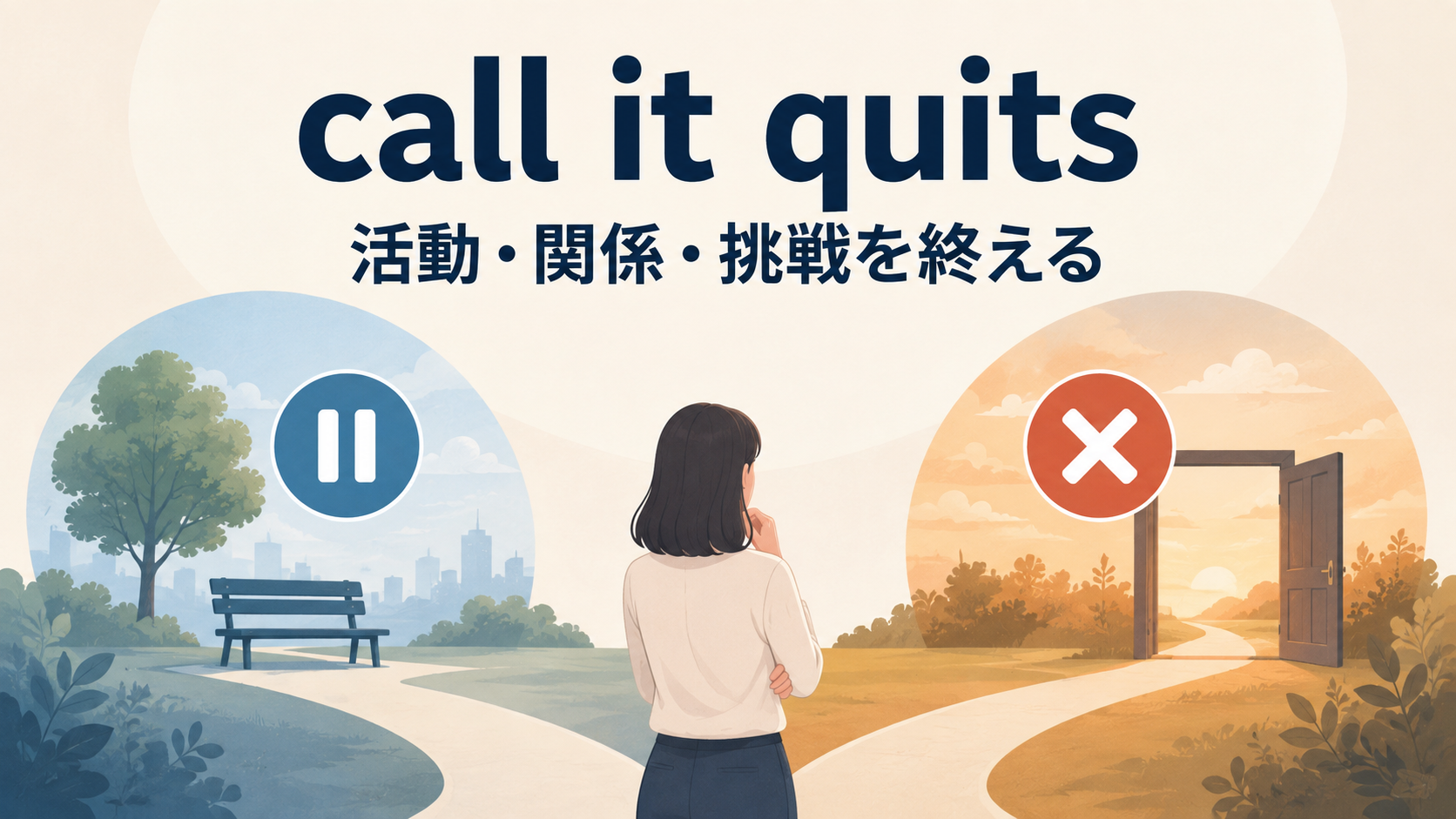 call it quitsの比喩とニュアンスを示す解説イラスト