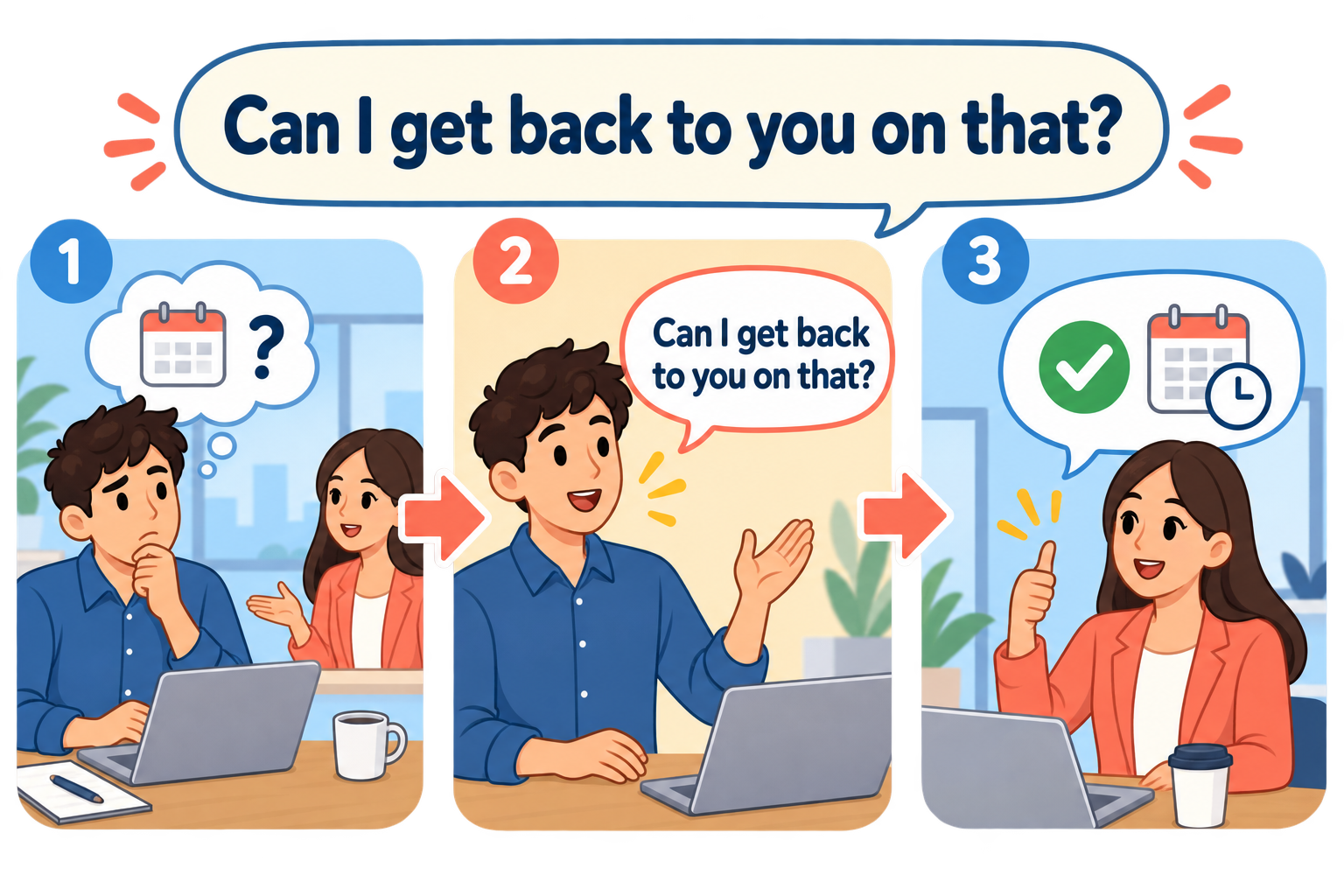 Can I get back to you on that?を使う会話の流れ