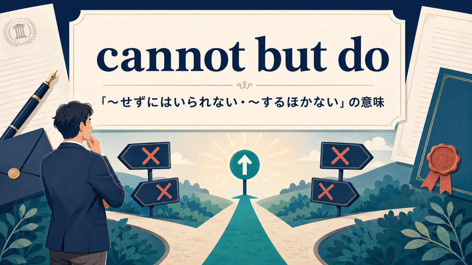 cannot but doの意味と使い方を示すアイキャッチ画像