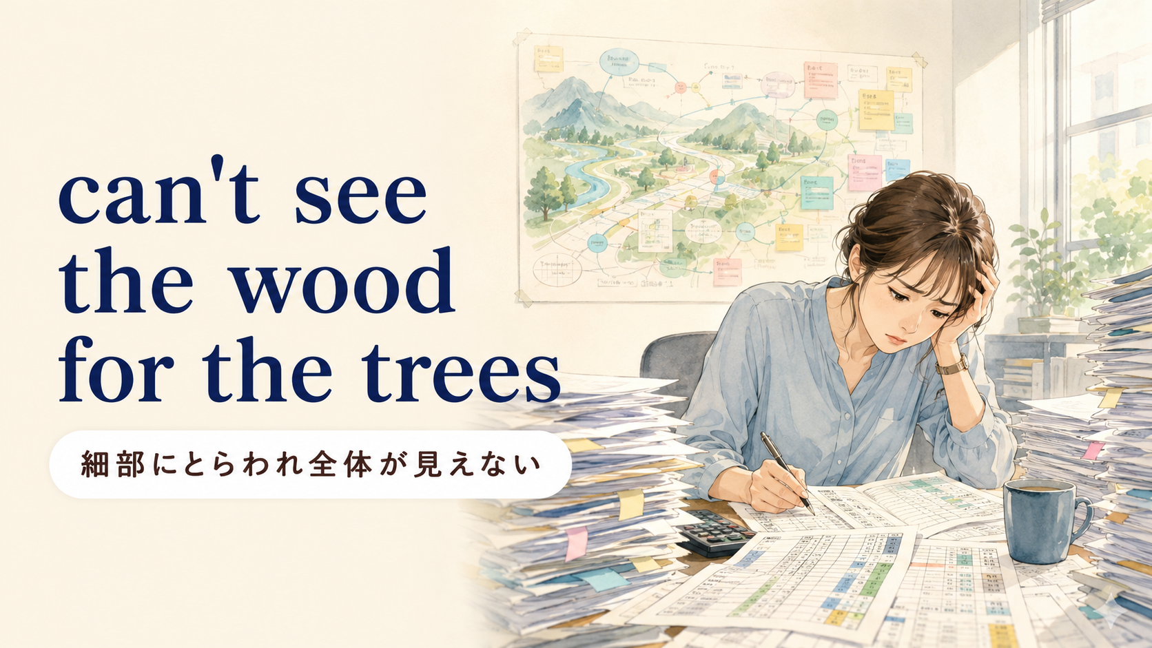 can't see the wood for the treesの意味・使い方・例文を解説するアイキャッチ画像