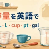 容量を英語で表すmL・L・cup・pt・galのイラスト
