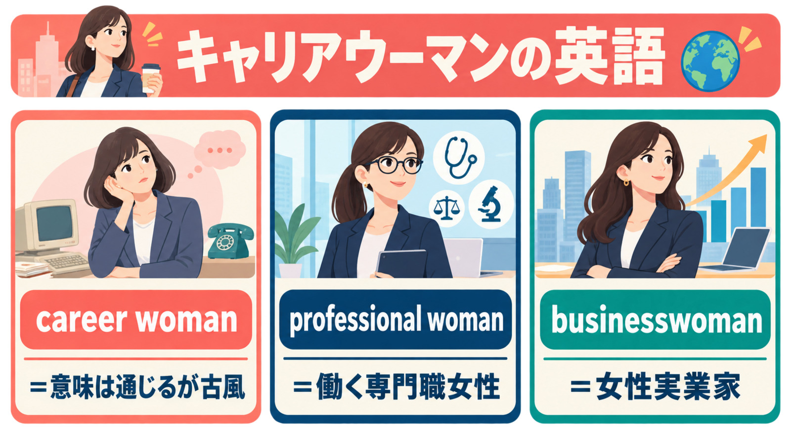 professional woman・businesswoman・career professional・career womanの違い
