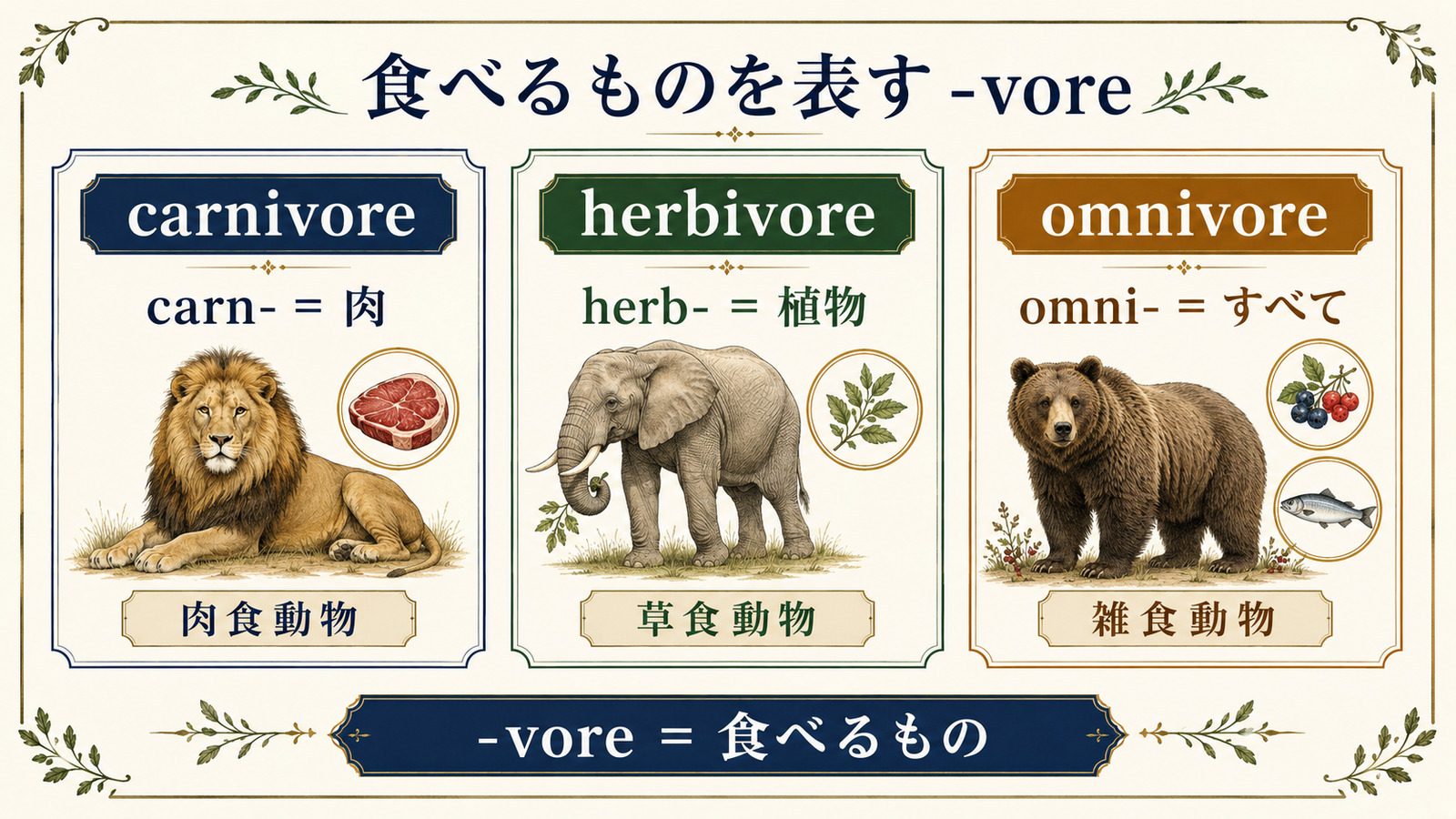 carnivore・herbivore・omnivoreの語源と違い