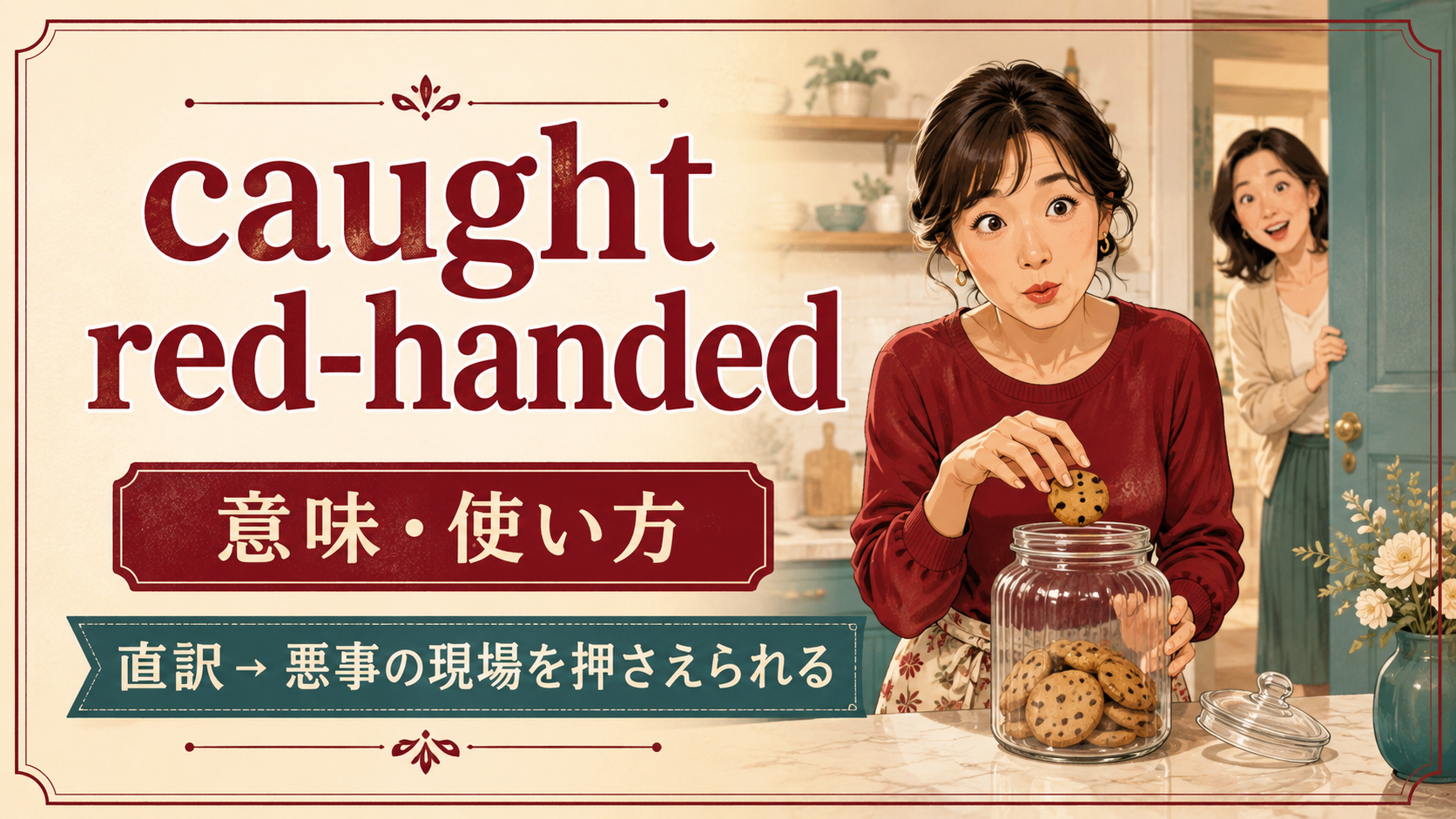 caught red-handedの意味と使い方を示すアイキャッチ画像