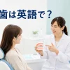 歯科医院で虫歯について相談する女性と「虫歯は英語で？」の文字