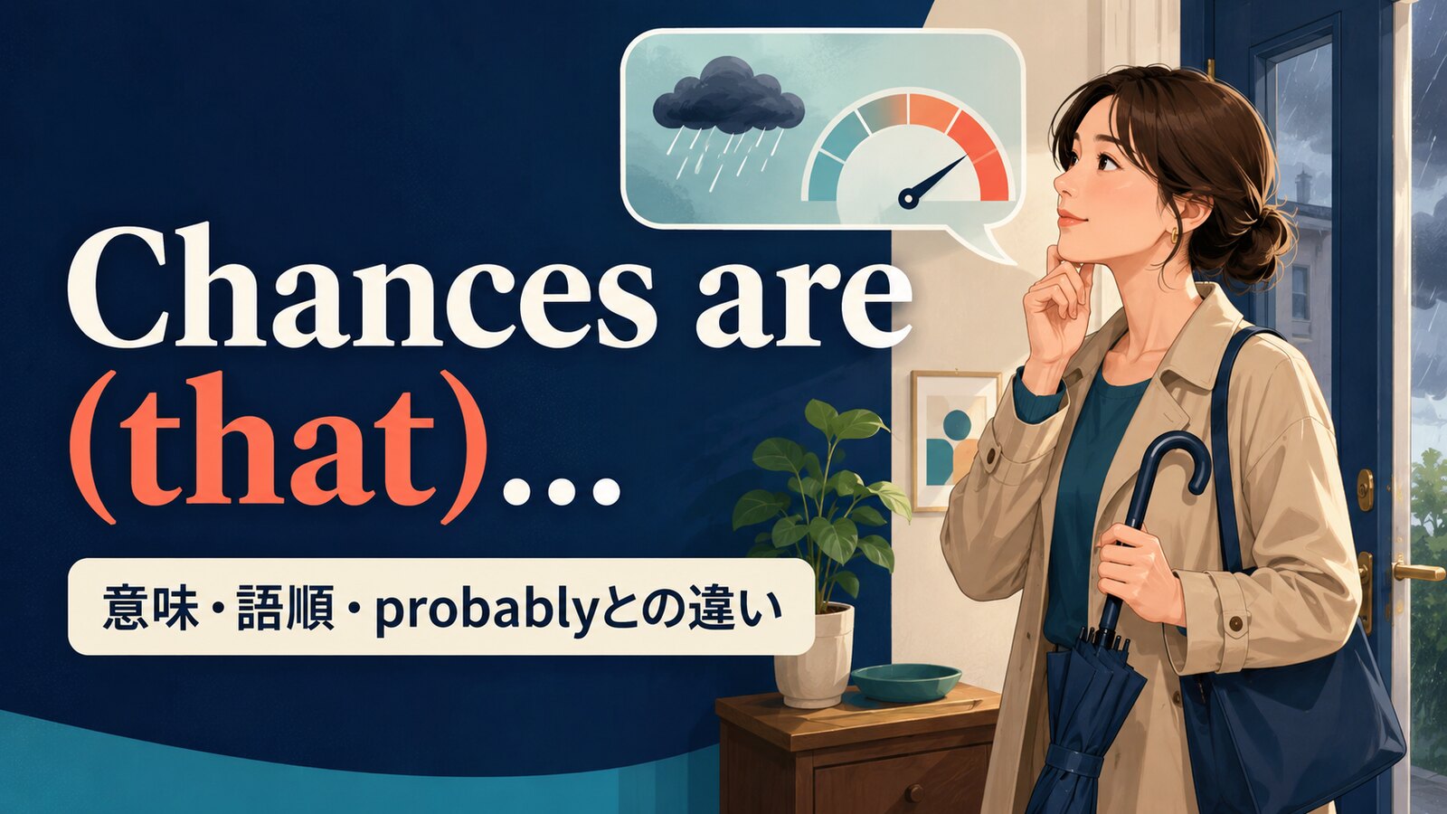 Chances are thatの意味・語順・probablyとの違いを解説するアイキャッチ