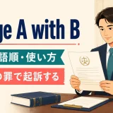 charge A with Bの意味・語順・使い方を示すアイキャッチ