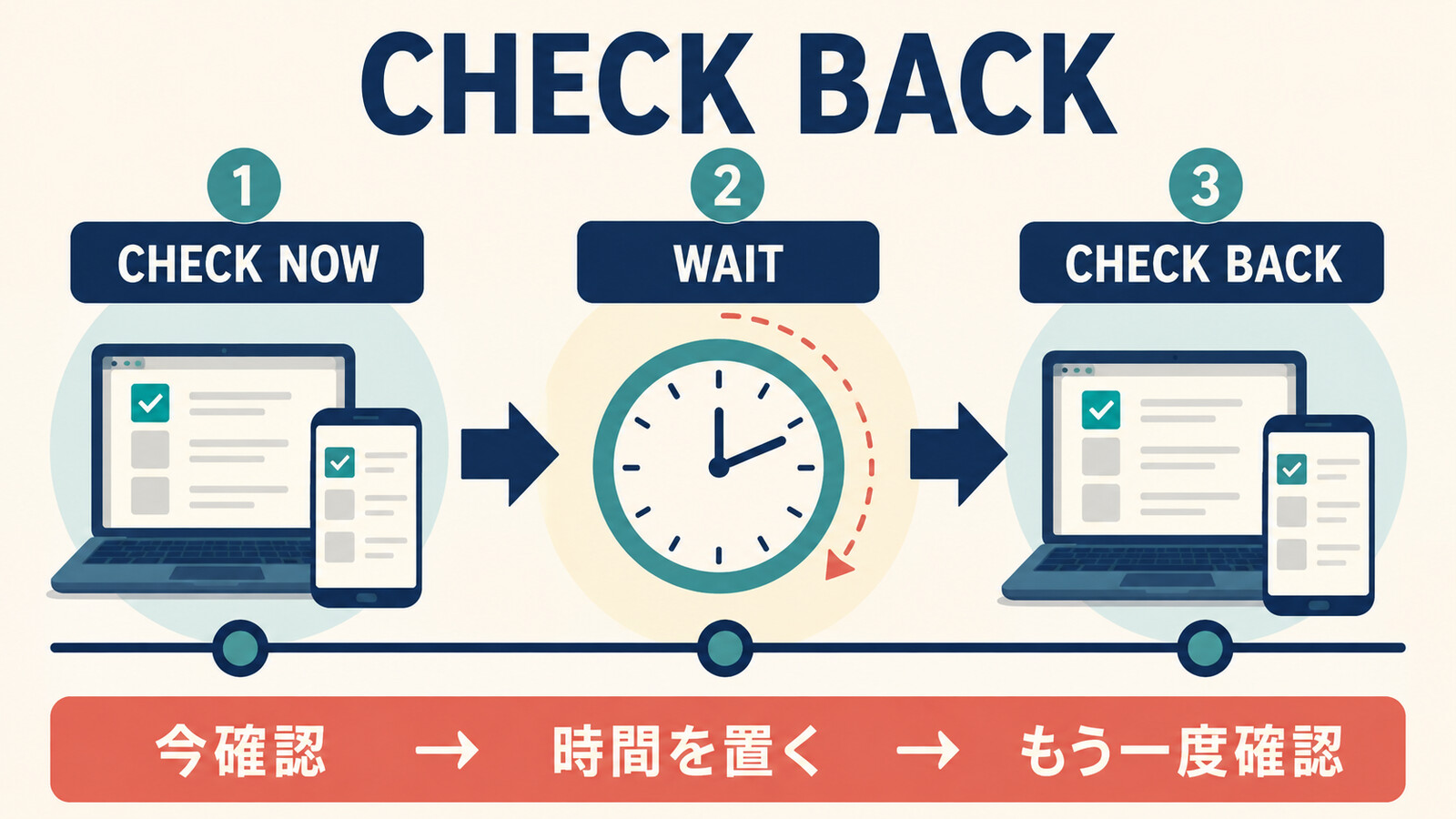 check backの今確認して時間を置きもう一度確認する流れ