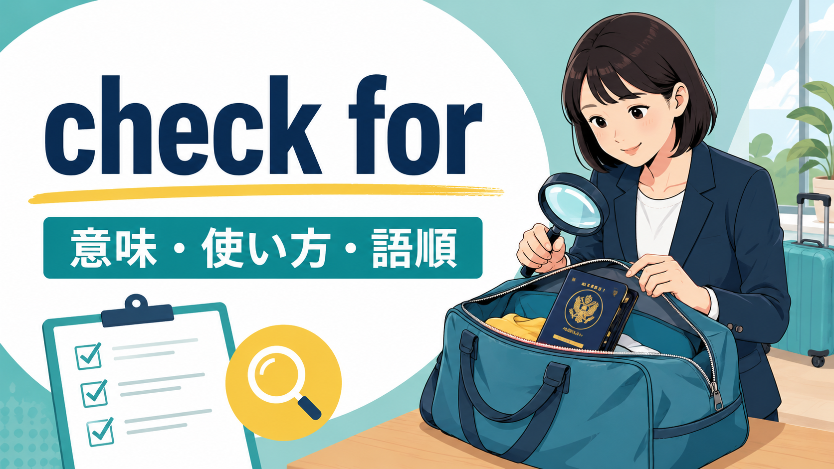 check forの意味・使い方・語順を解説するアイキャッチ画像