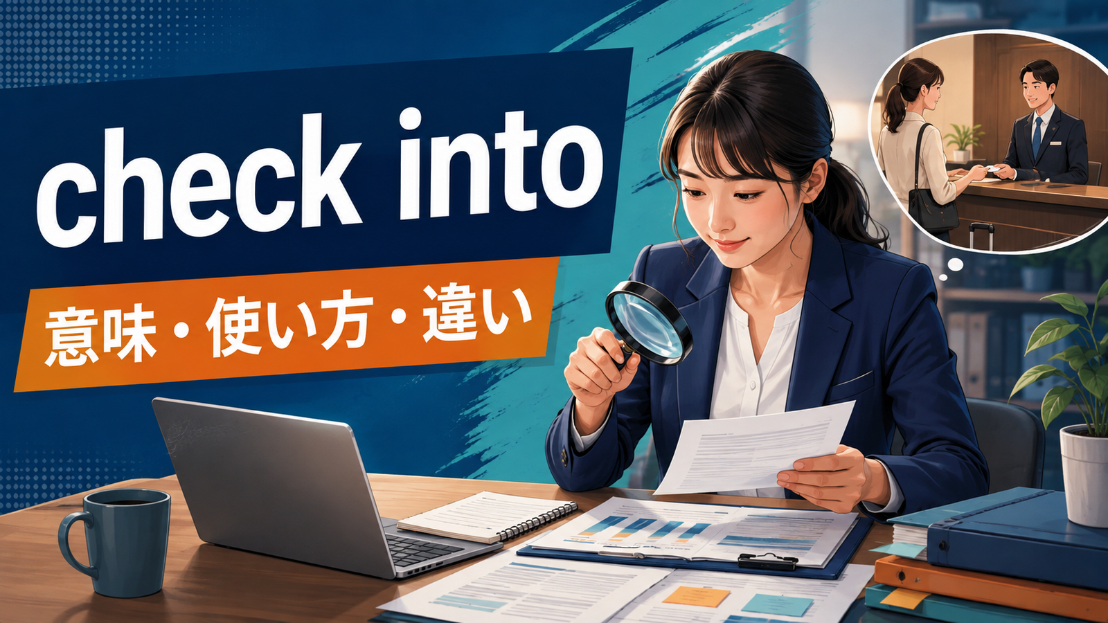 check intoの意味を表す、苦情や問題を詳しく調べる人物のイラスト