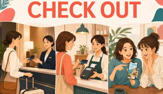 Check outの意味は？ホテル・会計・「見てみて」の使い分け