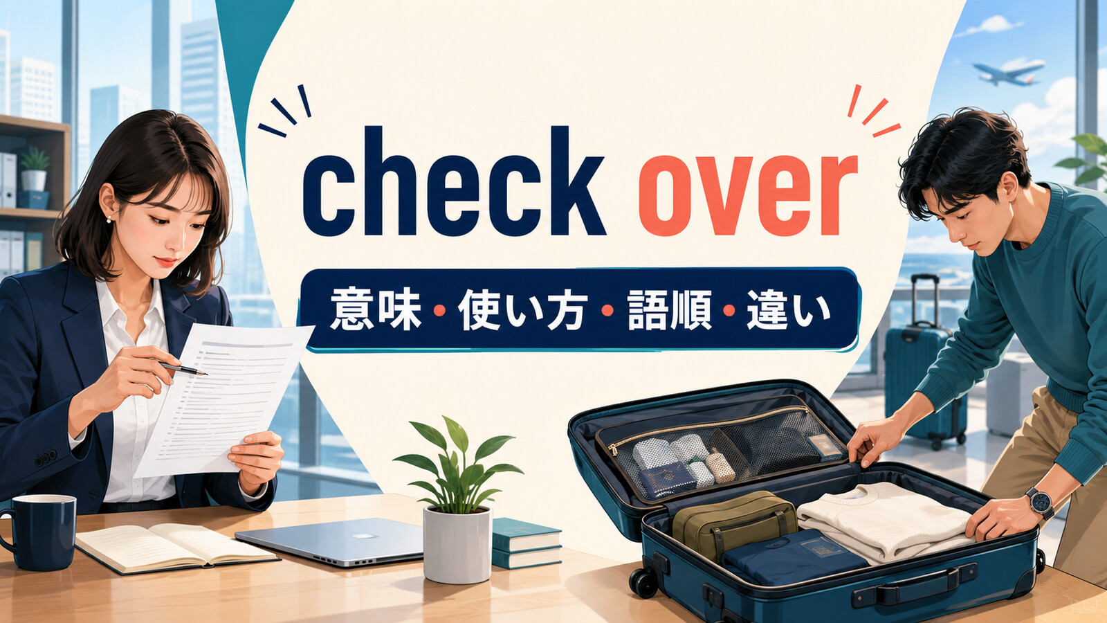 check overの意味・使い方・語順・違いを解説するアイキャッチ画像