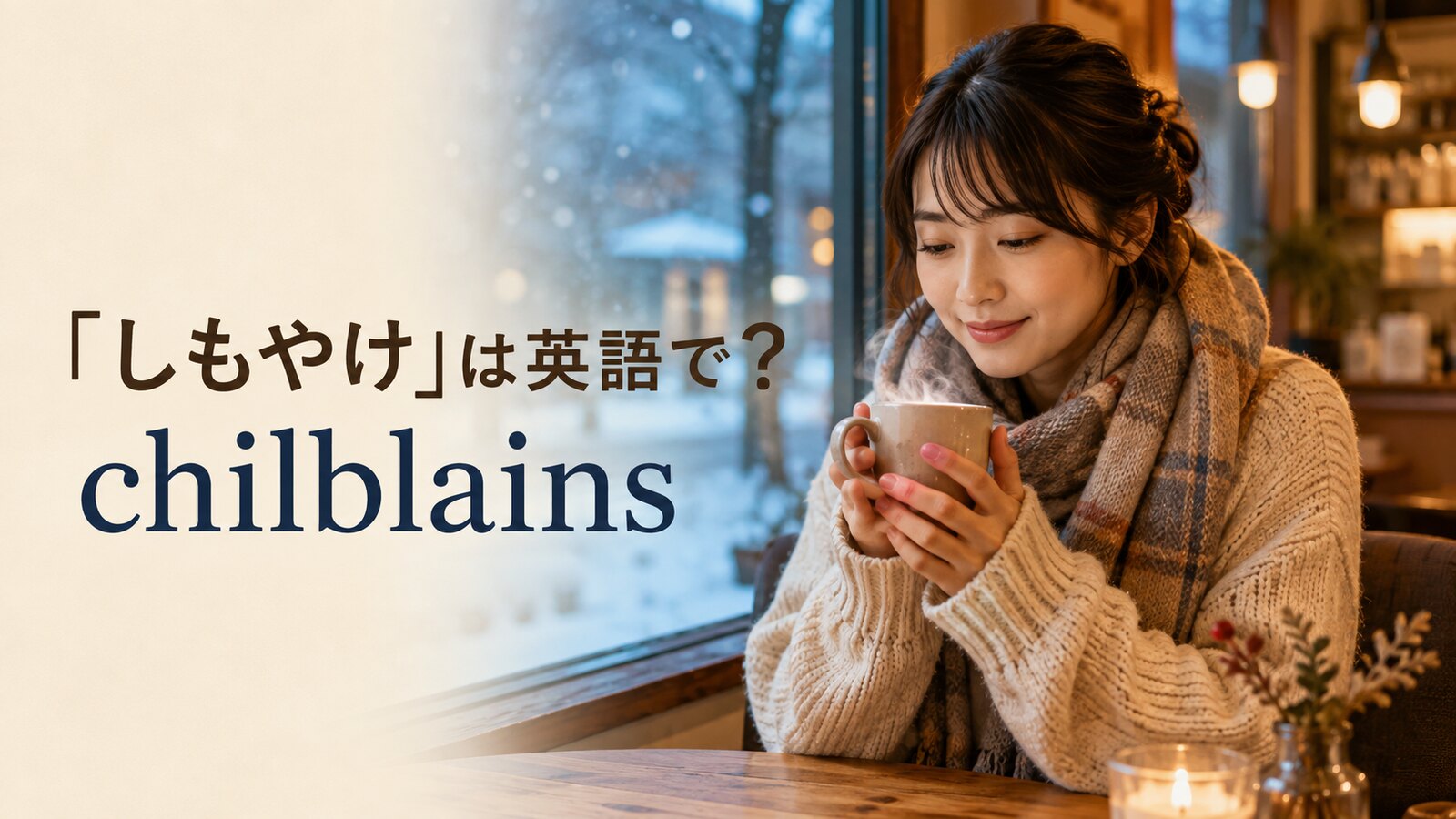 「しもやけ」は英語でchilblainsと示した冬のカフェのアイキャッチ画像
