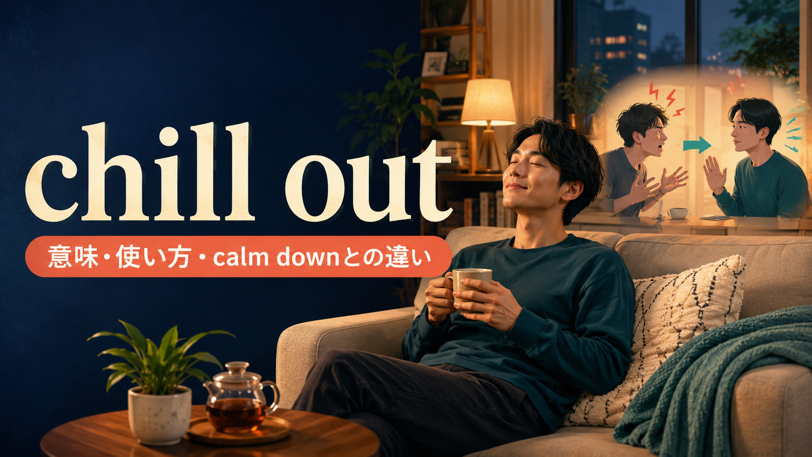 chill outの意味は？「くつろぐ・落ち着いて」の使い方とcalm down・relaxとの違い