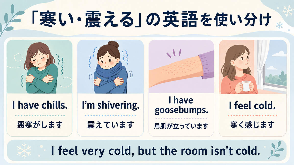 chills・shivering・goosebumps・feel coldの違いを示す比較図