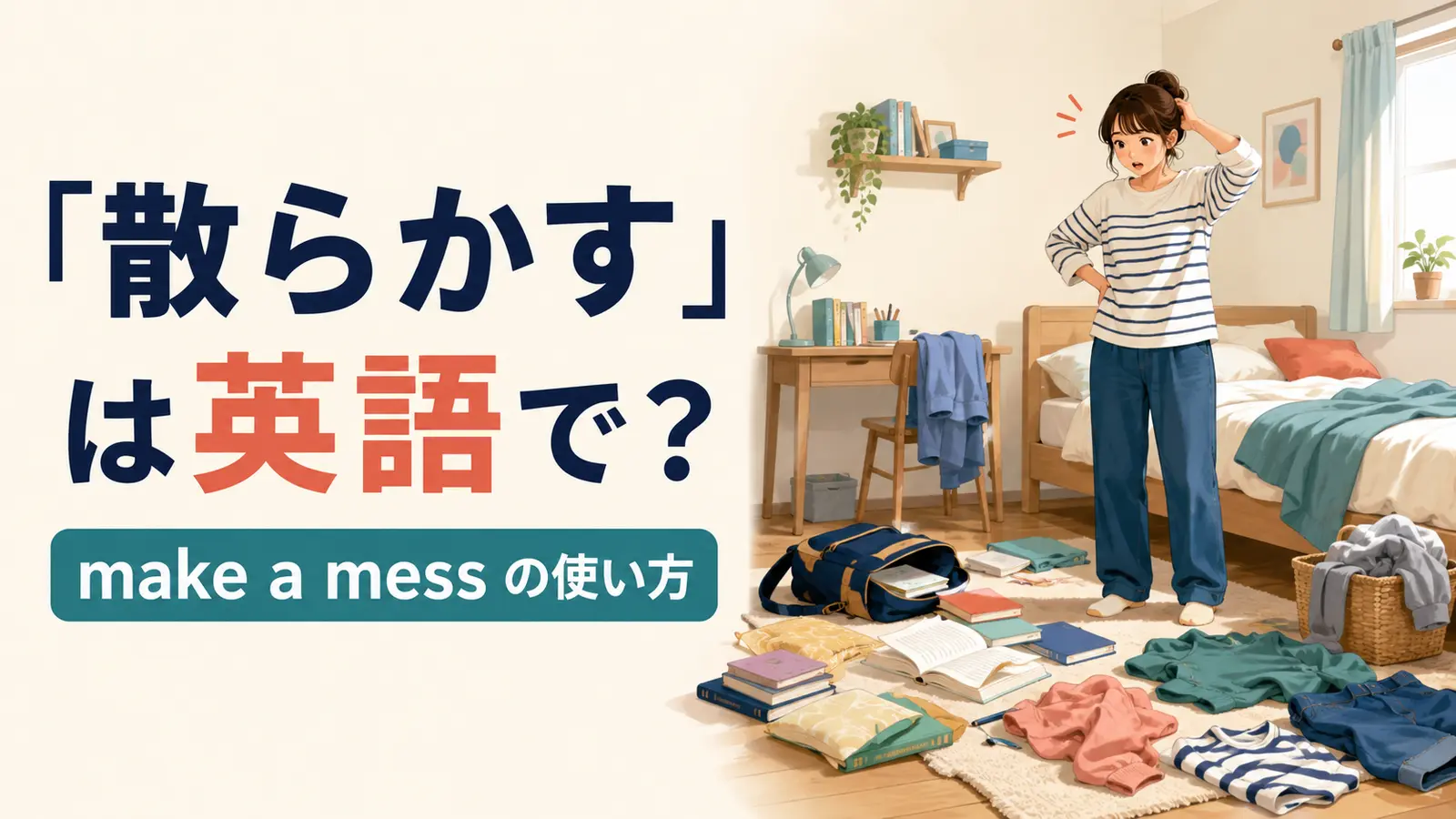「散らかす」は英語で？服や本が散らかった部屋とmake a messの使い方