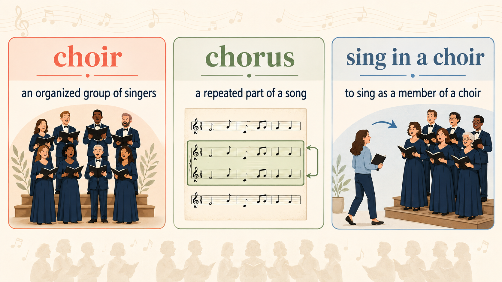 choir、chorus、sing in a choirの英語表現比較