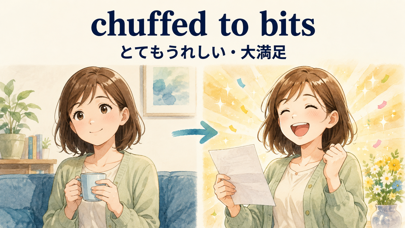 「chuffed to bits」の意味・ニュアンス・使い分け図