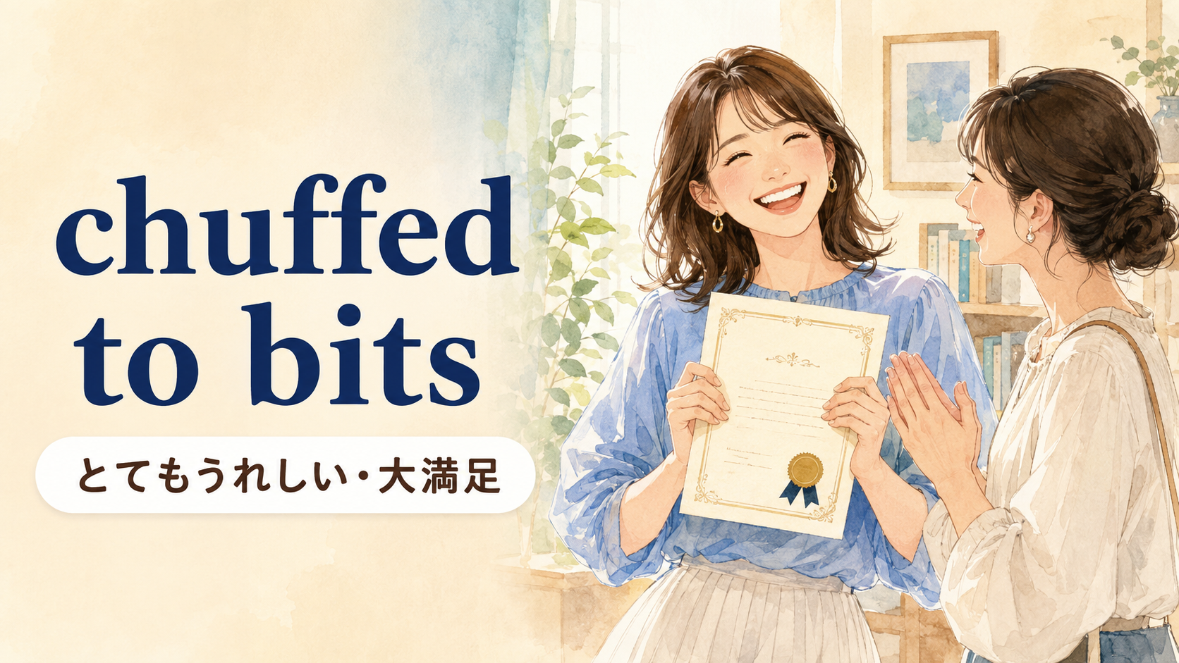 「chuffed to bits」の意味と使い方を解説するアイキャッチ