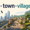city・town・villageの規模と景観の違いを表したアイキャッチ