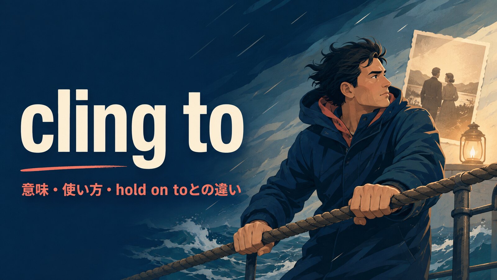 cling toの意味・使い方・hold on toとの違いを示すアイキャッチ画像