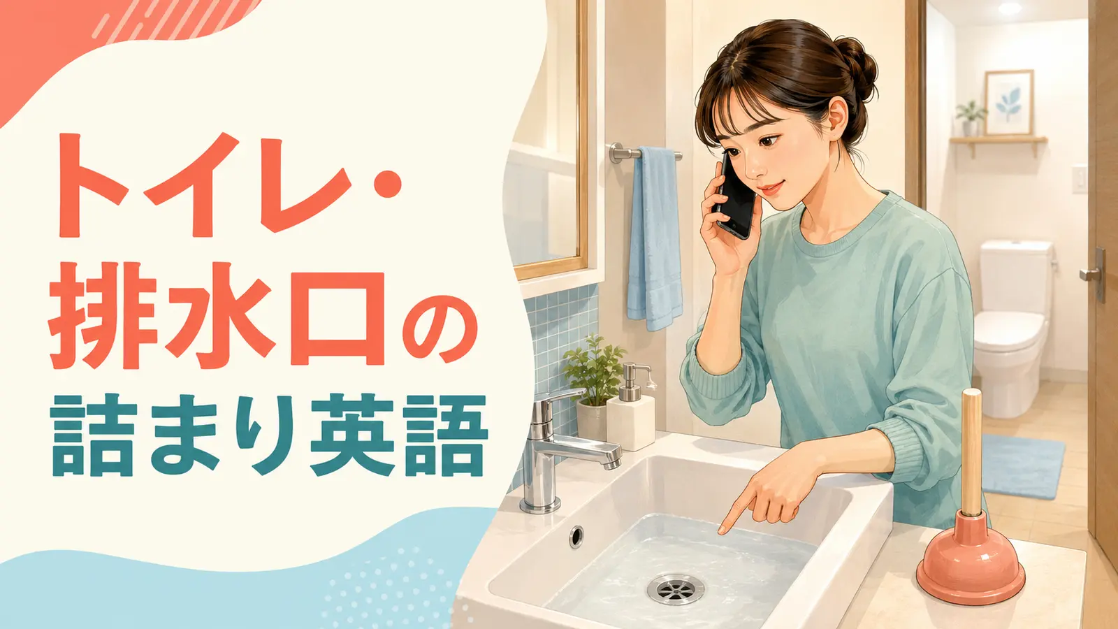 トイレ・排水口の詰まりを英語で伝える記事のアイキャッチ