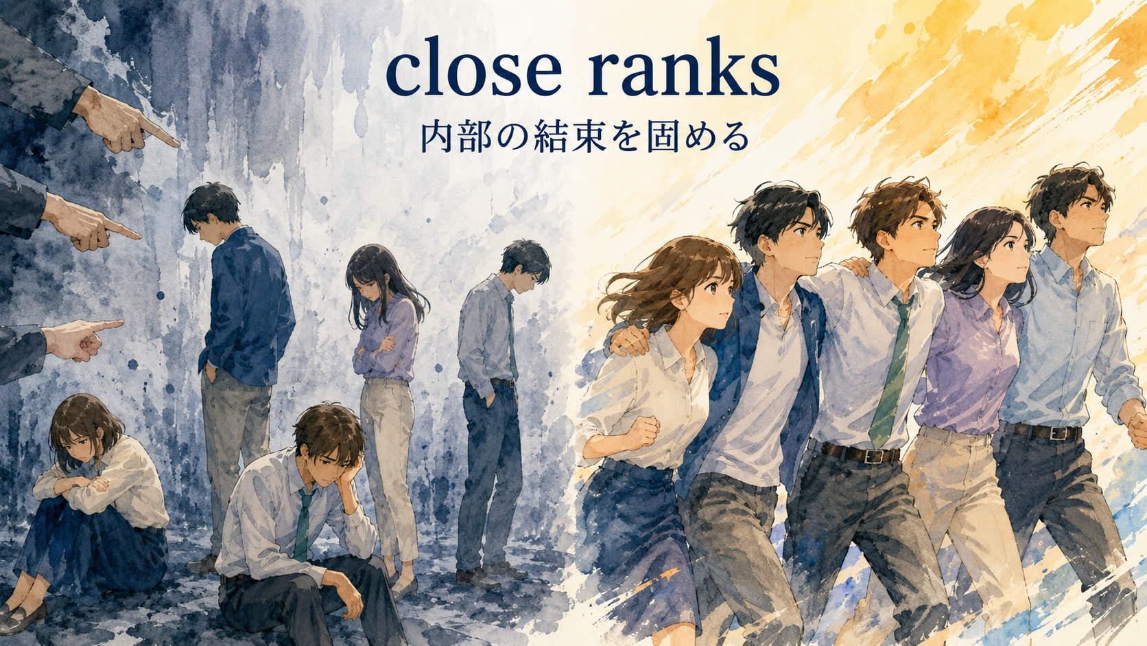 close ranksの直訳と実際の意味を比較する解説イラスト