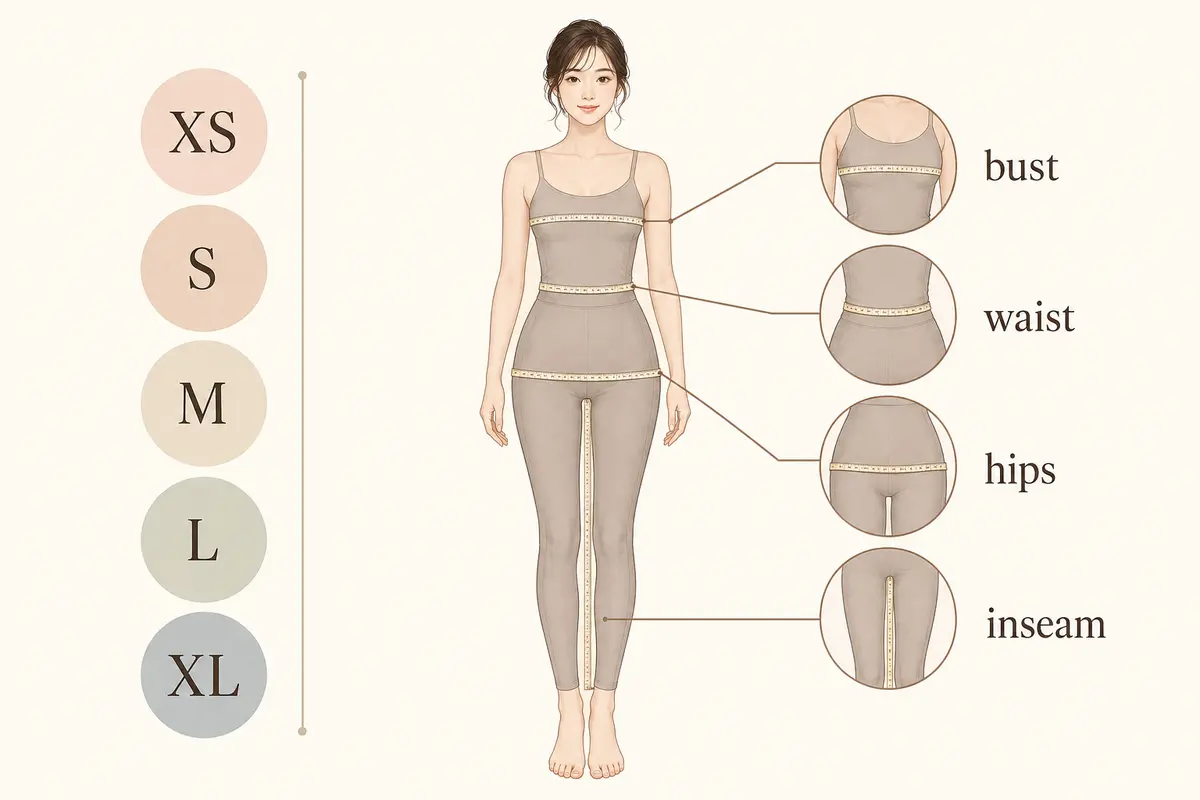 XSからXLとbust・waist・hips・inseamの採寸位置