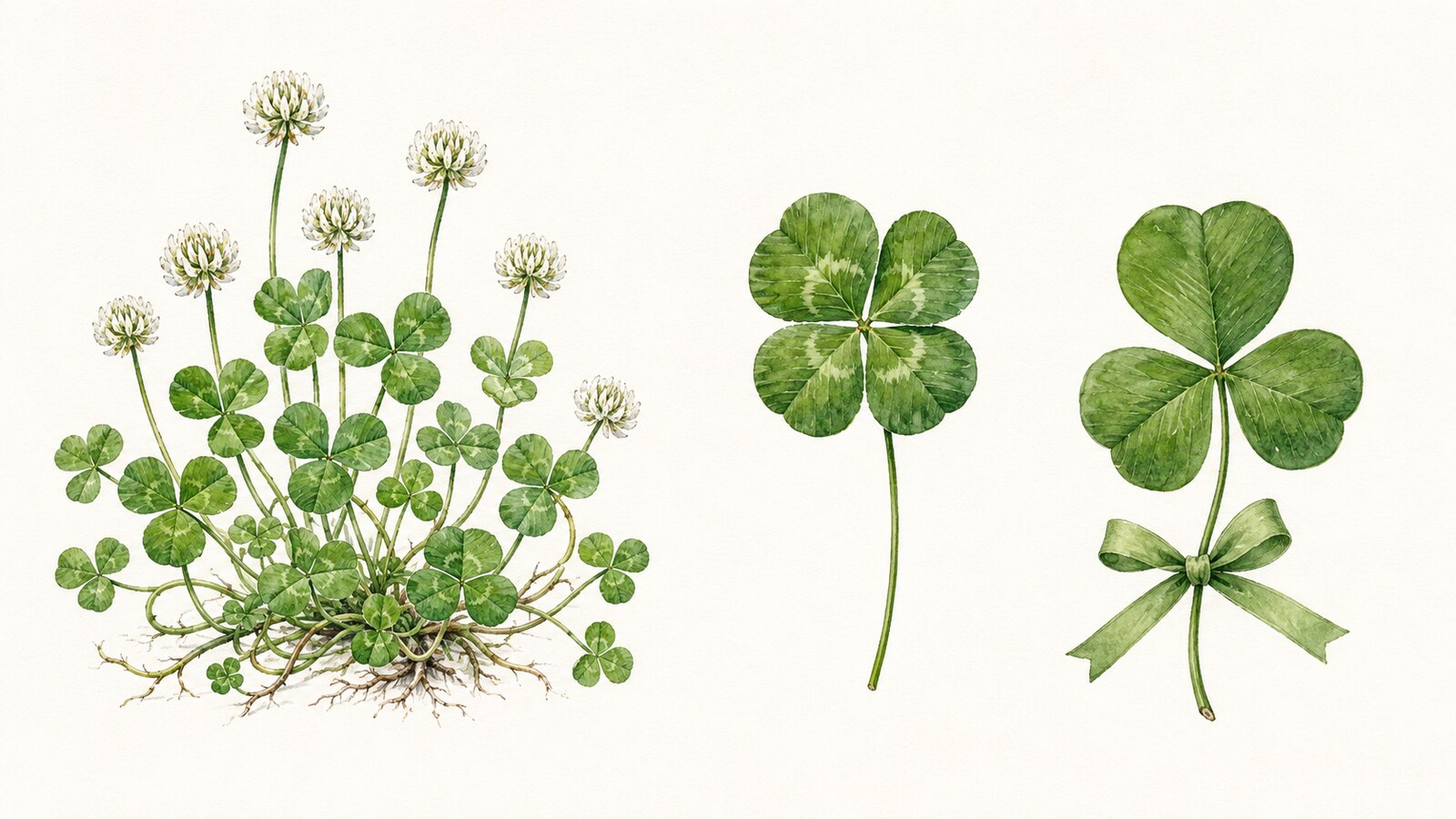 三つ葉のwhite clover・四つ葉のクローバー・三つ葉のshamrockの比較