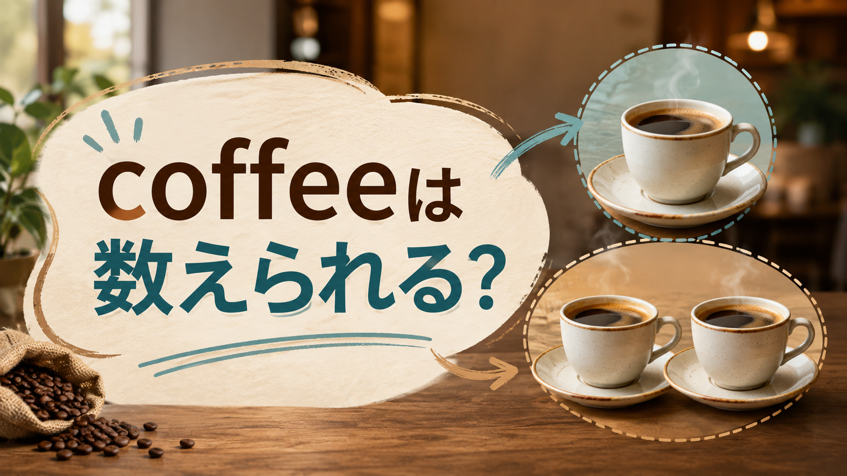 coffeeは数えられるかを1杯と2杯で示すアイキャッチ画像