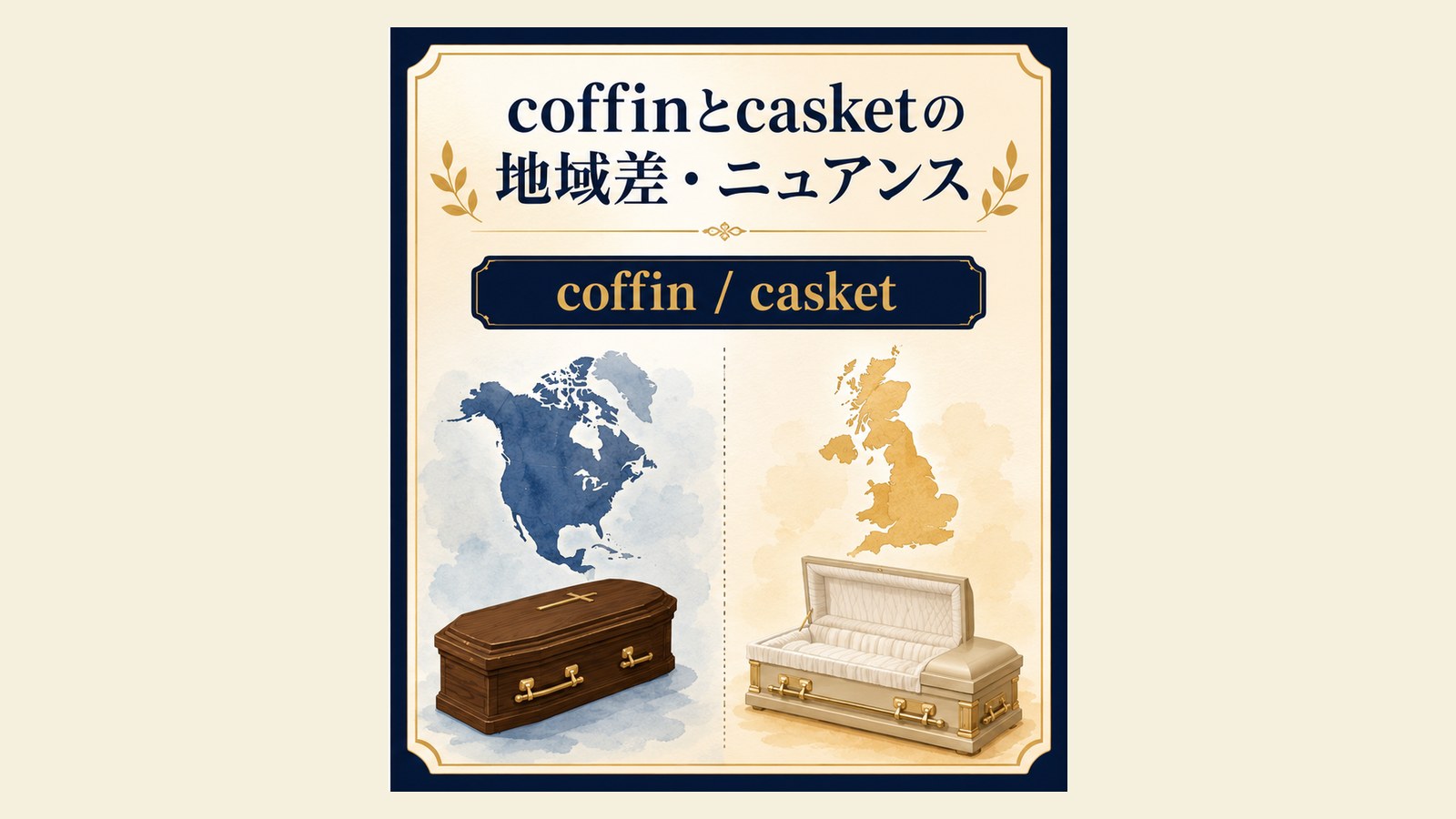 棺の英語表現と使い分けを説明するイラスト