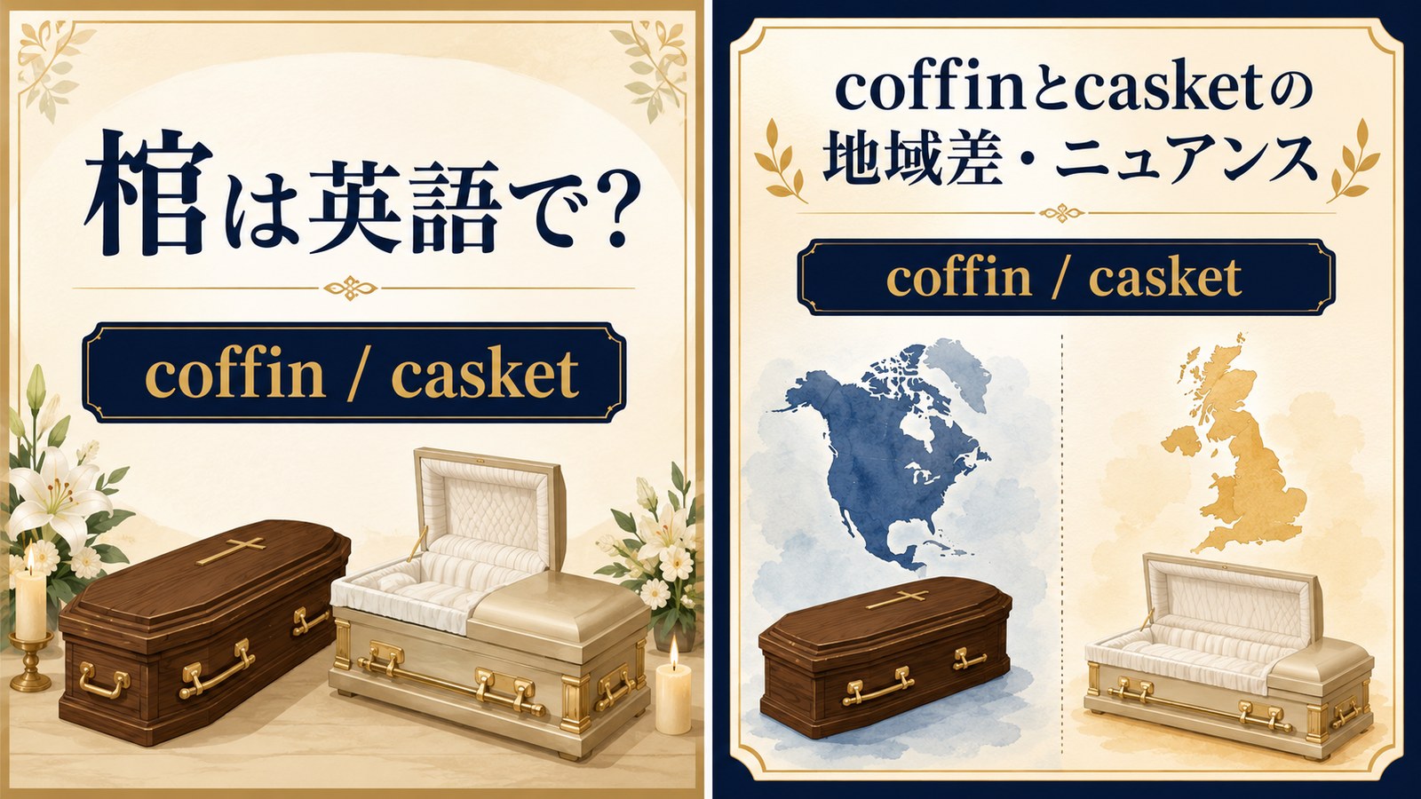 棺は英語で?coffin / casketを解説するアイキャッチ