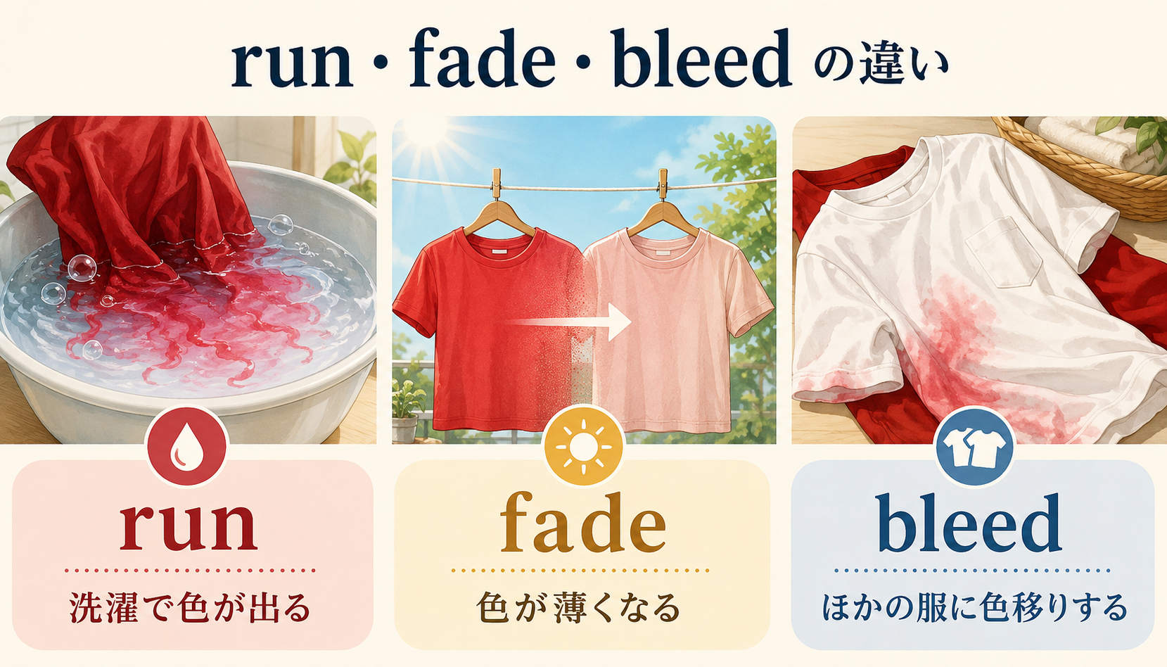 run・fade・bleedの違いを示した横長比較イラスト