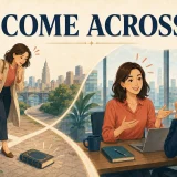 COME ACROSSの文字と、偶然本を見つける場面・会話で印象を与える場面を描いたイラスト