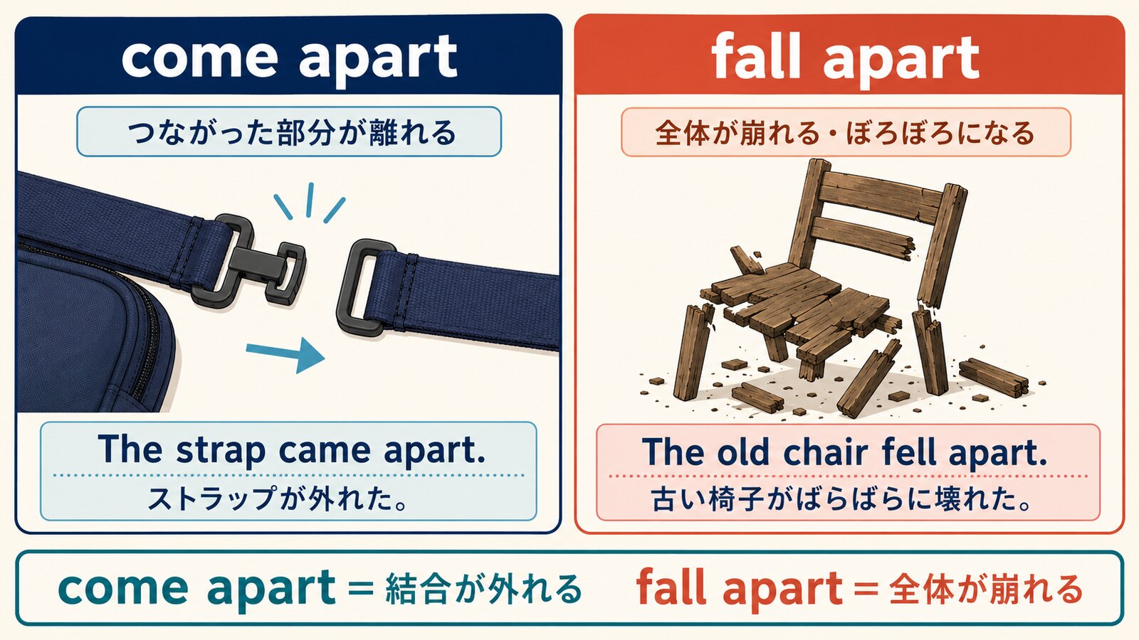 come apartとfall apartのニュアンスの違い