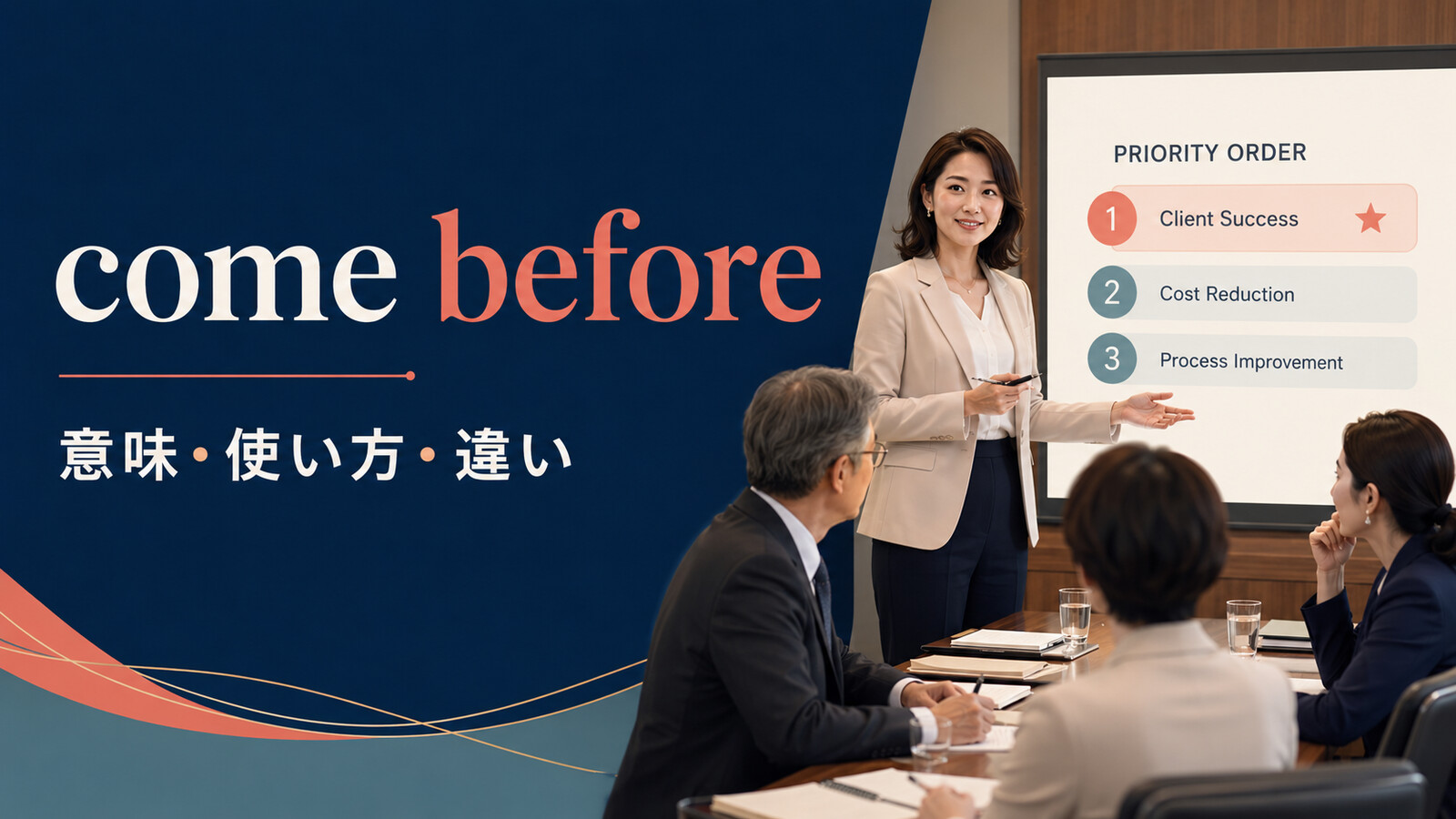 come beforeの意味・使い方・go beforeとの違いを解説するアイキャッチ